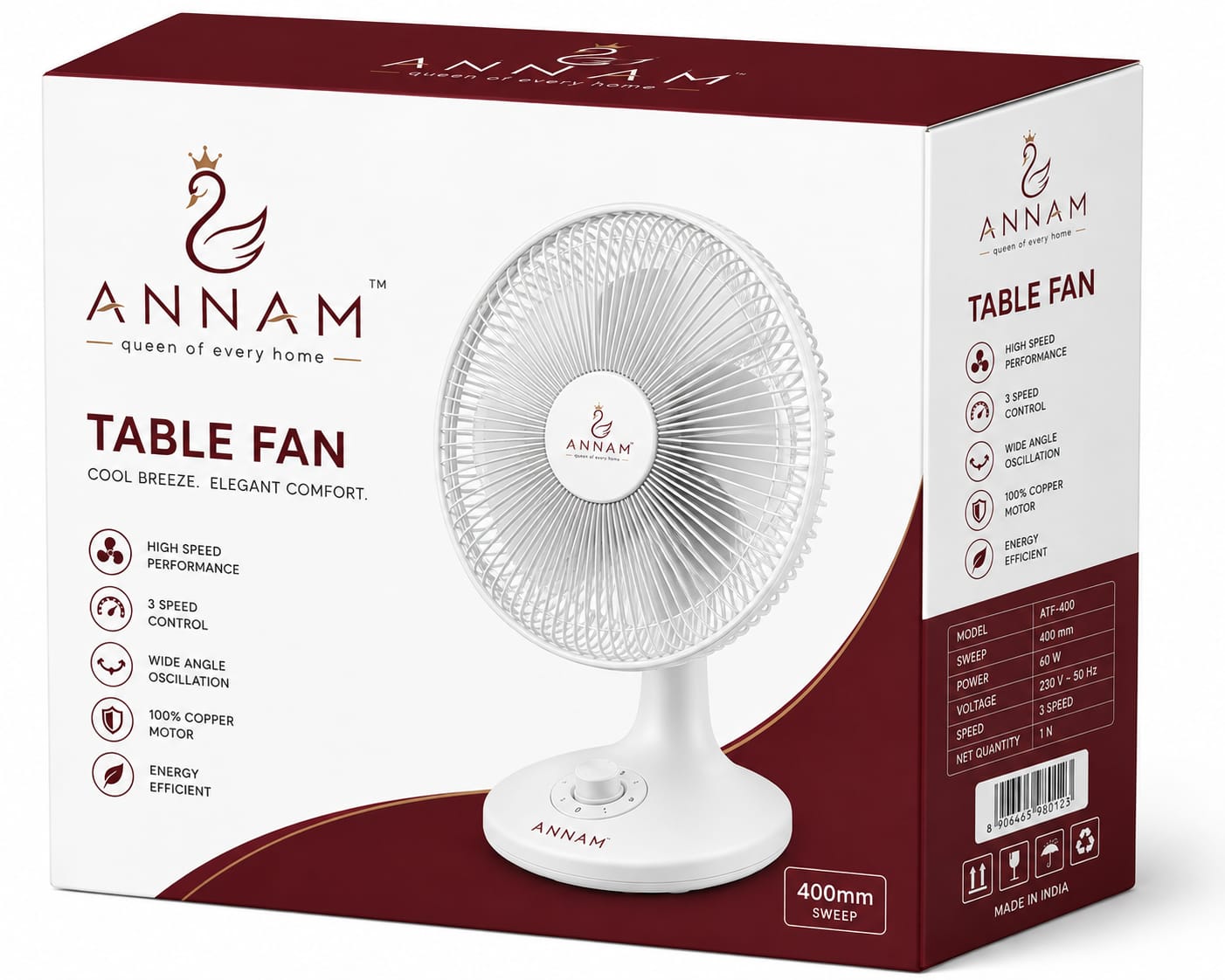 High-Speed Table Fan (400 mm Sweep)