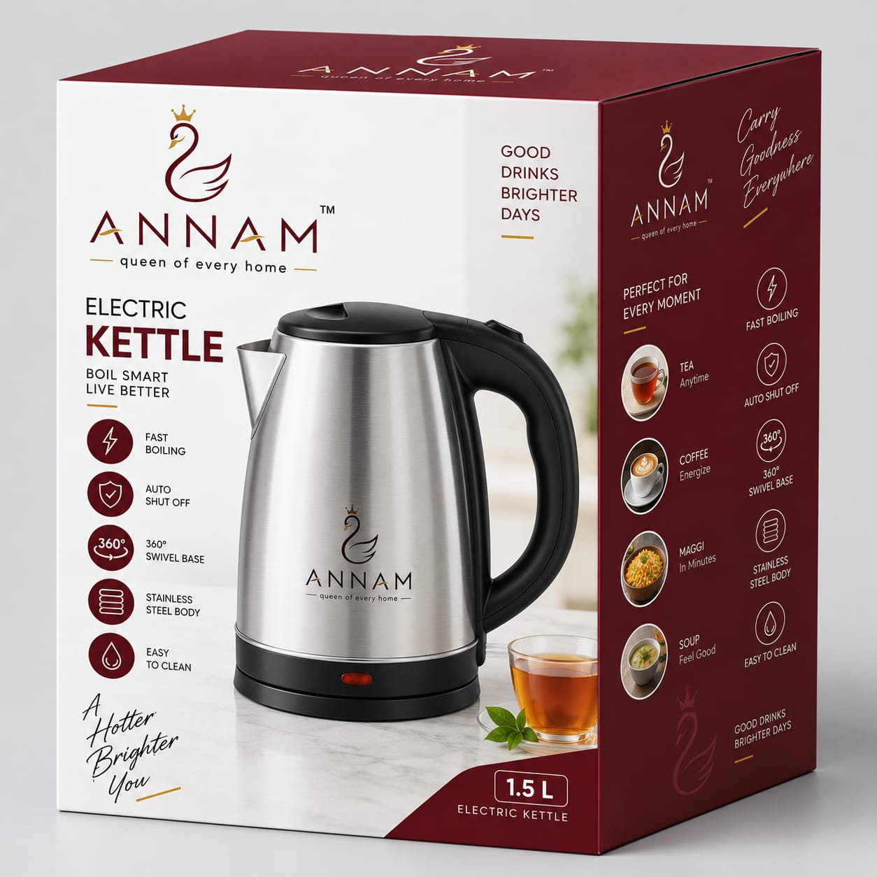 Electric Kettle (1.8L Food-Grade Stainless Steel)